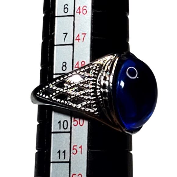 Silver Tone Ring Sz 5 Unsigned Cobalt Blue Cabochon - Picture 4 of 6